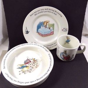 Wedgwood England Peter Rabbit Children 3 Piece Nursery story Set bowl plate cup